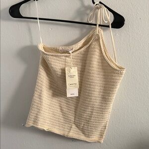 Mango Cream Knit Tie-Shoulder Cropped Camisole